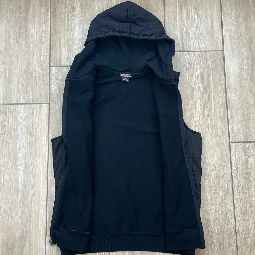 Michael Kors Quilted Hooded Puffer Vest Black Full Zip Women's Large